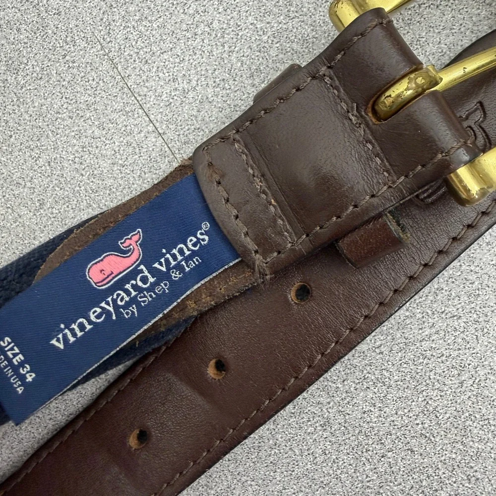 Vineyard Vines Belt Mens 34 Pink Navy Whale Print Silk Leather Canvas Preppy *